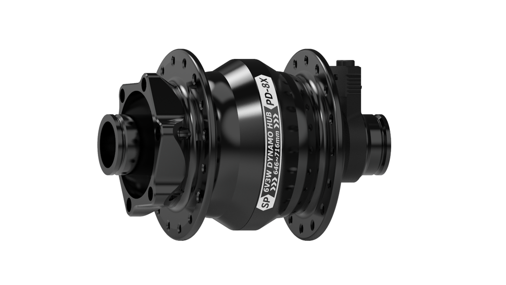 PD-8X-M-100 DYNAMO HUB - 12MM THRU-AXLE - 6 BOLT DISC - BLACK