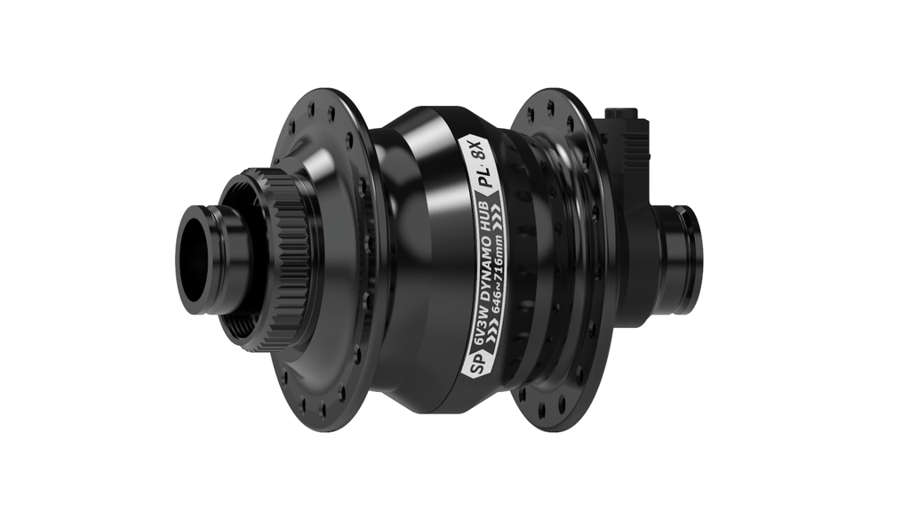PL-8X-M DYNAMO HUB - 12MM THRU-AXLE - CENTERLOCK DISC - BLACK